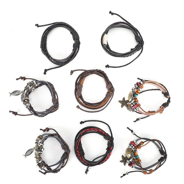 Pulsera de cuero trenzada multicapa para hombre y mujer, 8 unidades, tejida a mano, estilo retro punk