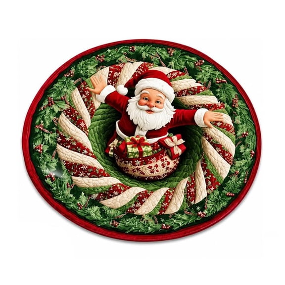 3D Christmas Santa Illusion Round Rug, Optical Illusion Art, 31.5in | for Porch, Door, Indoor, Outdoor, Holiday Decor, with 3d Visual Effect, Round Carpet, and Cute Print(lxf