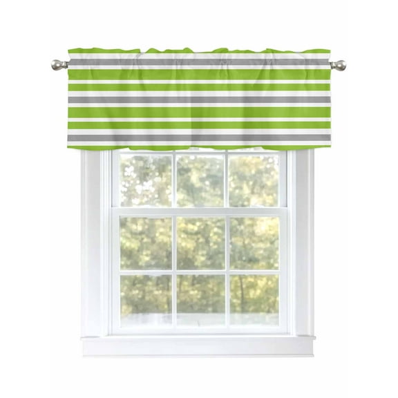 Valance Curtain White, Green and Gray Stripes Kitchen Curtain for Window Striped Pattern Rod Pocket Curtain Valance Window Treatment for Kitchen Bathroom Dining Room 1 Panel 54x18inch