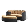 thumbnail image 3 of Taiji Collection EEI-645-EXP-MUL 71 Outdoor Daybed and Ottoman with 7 Throw Pillows  All Weather Synthetic Rattan Weave  Water and UV Resistance in Espresso and Multicolor, 3 of 30