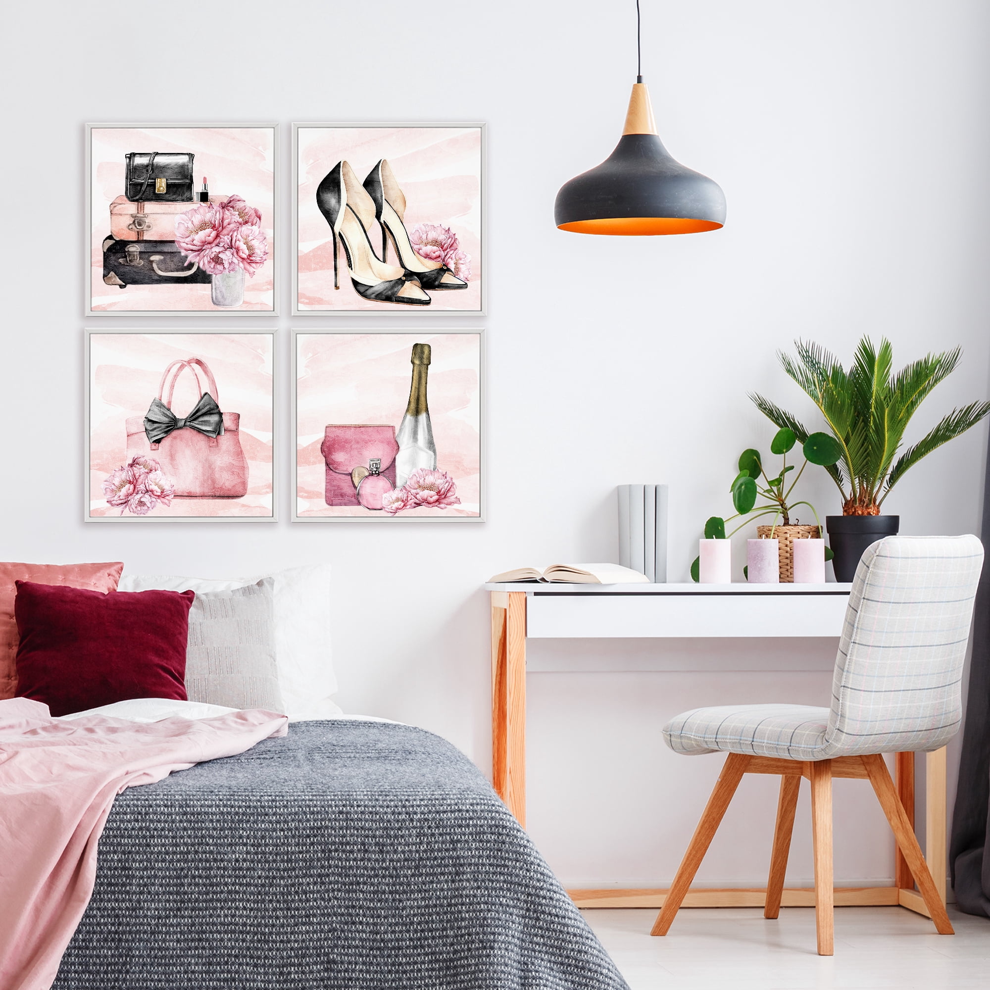 Stupell Industries Glam Time Accessories 4 Piece White Framed Giclee Art Set, design by Kim Allen
