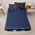 thumbnail image 4 of Manfei Cartoon Planets Zipper Queen Comforter Set with Fitted Sheet and 2 Pillowcases,Sprinkle Print Zipper Bedding Set,Dark Blue,Navy Blue Reversible,4pcs, 4 of 8