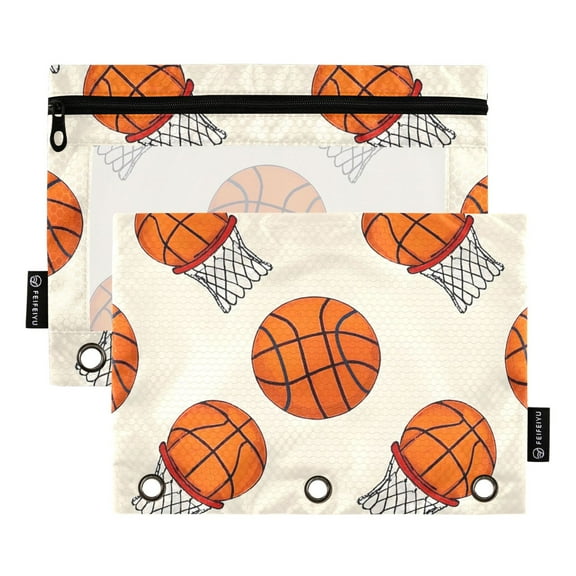 ALAZA 2 Pack Pencil Pouch Basketball Pencil Case for 3 Ring Binder Clear Window Pencil Bag Organizers