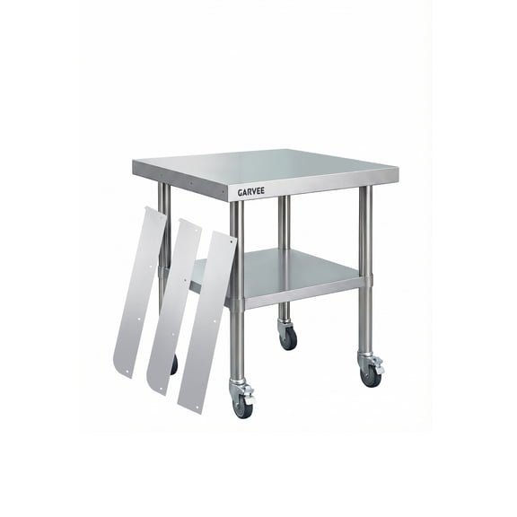 Accreate Stainless Steel Work Table with Removable 3-Sided Rim & 4 Locking Wheels, Heavy Duty Commercial Kitchen Prep Cart