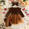 thumbnail image 5 of Mnyotv Baby Girl Rompers Christmas Outfits Flutter Long Sleeve Jumpsuit Bow Socks and Headbands 3Pcs Set Size 12-18 Months, 5 of 8