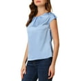 thumbnail image 4 of INSPIRE CHIC Women's Cap Sleeve Silky Blouse Round Neck Pleated Casual Elegant Top, 4 of 6