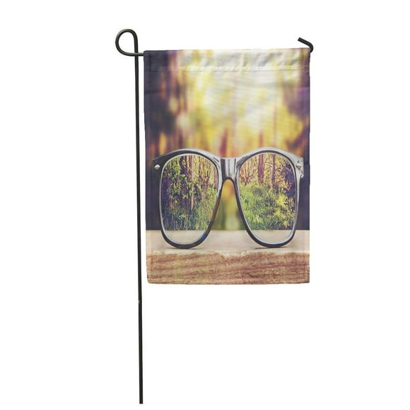 NUDECOR Hipster Glasses on Park Bench Table Forest in The Toned Garden Flag Decorative Flag House Banner 12x18 inch