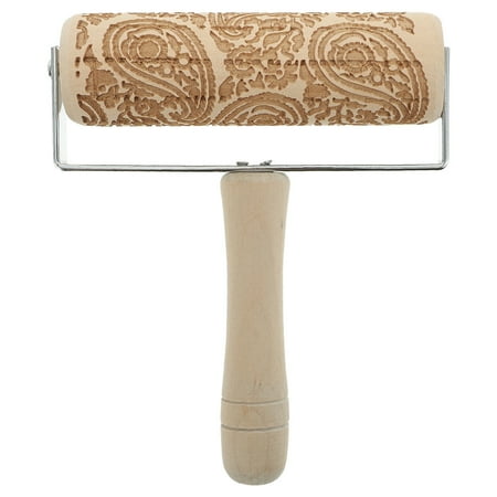 

1PC Handheld Beech Engraved Rolling Embossing Pastry Dough Roller for Biscuit Fondant (Leaf)