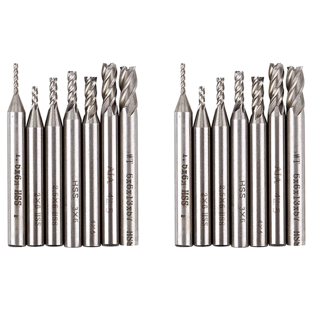 14Pzs HSS CNC 4 Flautas Fresa de Extremo Juego de Broca Taladro Fresa 1.5 2 2.5 3 4 5 6mm
