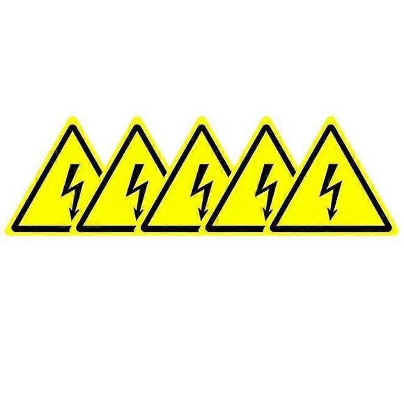 Set of 5 Stickers Displaying ISO Safety Label International Warning Sign with Electricity Symbol 100mm Diameter, High Voltage Hazard Warning Sign