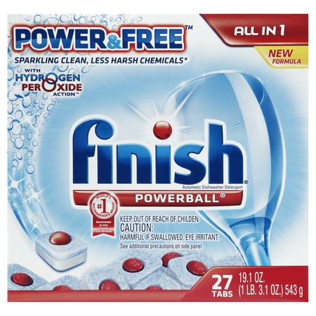 Finish Powerball Tabs Dishwasher Detergent, Power & Free, 27 Count