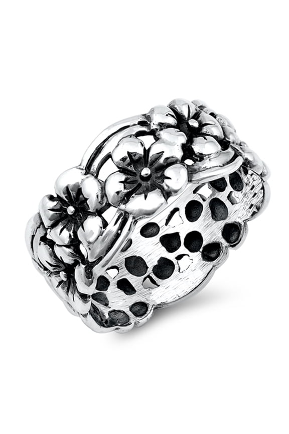 Beautiful Oxidized Flower Cutout Nature Ring .925 Sterling Silver Band Jewelry Female Male Size 7