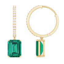 Rosec Jewels Lab Created Emerald Drop Earrings with Diamond for Women (7X9 mm, AAAA Quality), 18K Yellow Gold