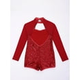 thumbnail image 4 of TiaoBug Kids Girls Shiny Sequins Gymnastic Bodysuit Long Sleeve Dance Leotard Jumpsuit Ballroom Dancewear Red 4, 4 of 7