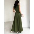 thumbnail image 3 of Army Green Womens Sleeveless A-Line Maxi Dress, Fitted Waist, Elegant Formal Gown For Events, 3 of 6