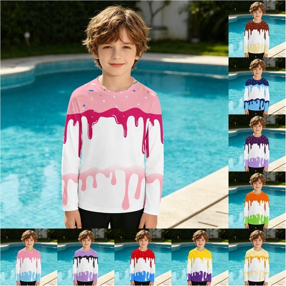 RTKFRFLM Boys Long Sleeve Rash Guard Ice Cream Print UV Sun Protection Swim Shirt 4th of July Patriotic Independence Day Swimwear Top