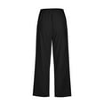 thumbnail image 4 of Capri Pants for Women 2026 Summer Drawstring Elastic High Waist Cotton Linen Pant Straight Wide Leg Cropped Trouser Black L, 4 of 5