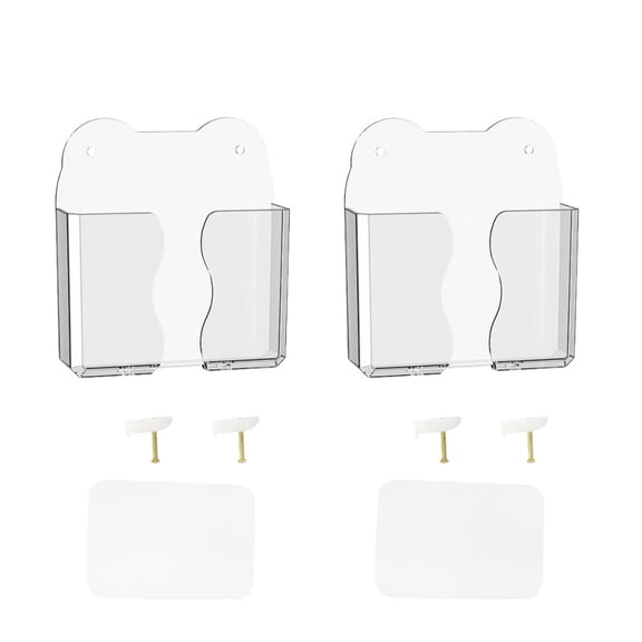 2-Pack Clear Wall Phone Holder - Self-Adhesive & Hardware Mount | Bottom Cable Access | Universal Smartphone Stand | Space-Saving Desk Organizer