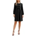 thumbnail image 2 of Vestido de mujer Inspire Chic, vestido casual de manga larga con lazo frontal, vestido tunic lindo, M negro, 2 of 6