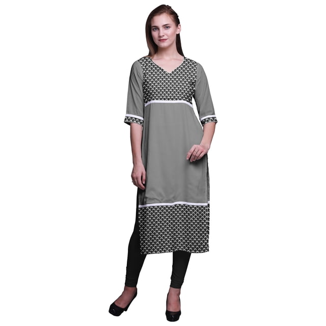 Bimba Panel Kurta Printed Women Straight Kurti Indian Summer Clothing