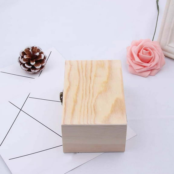 LOLIPPYY Wooden Keepsake Storage Box with Hinged Lid Blank for DIY Personalization Ideal for Weddings Jewelry and Trinkets