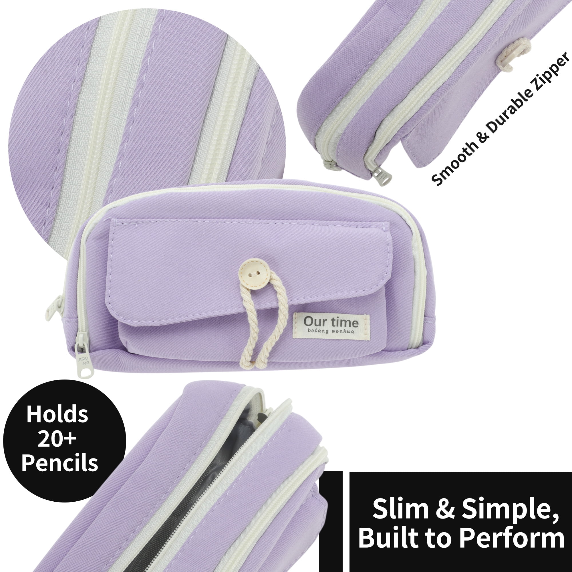 Unique Bargains Canvas Pencil Case, Large Capacity Pen Pouch, Aesthetic Organizer Purple