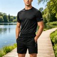 thumbnail image 6 of Maqroz Mens Two Piece Workout Sets Short Sleeve Crewneck T-Shirts Drawstring Shorts Casual Athletic Activewear Solid Gym Suits Summer Outfits, 6 of 6