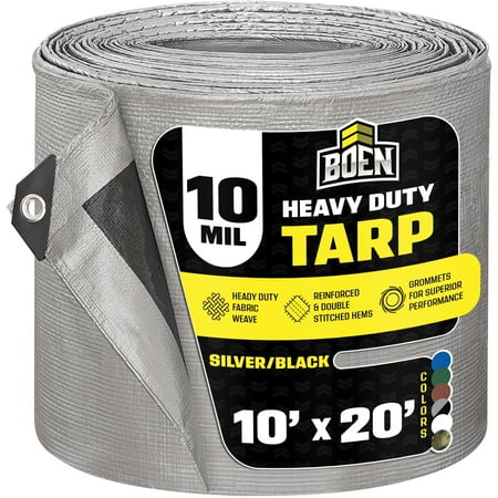 10 ft. x 20 ft. Heavy-Duty Commercial Silver/Black Tarp Cover 10 Mil Thick Weave Material, Waterproof