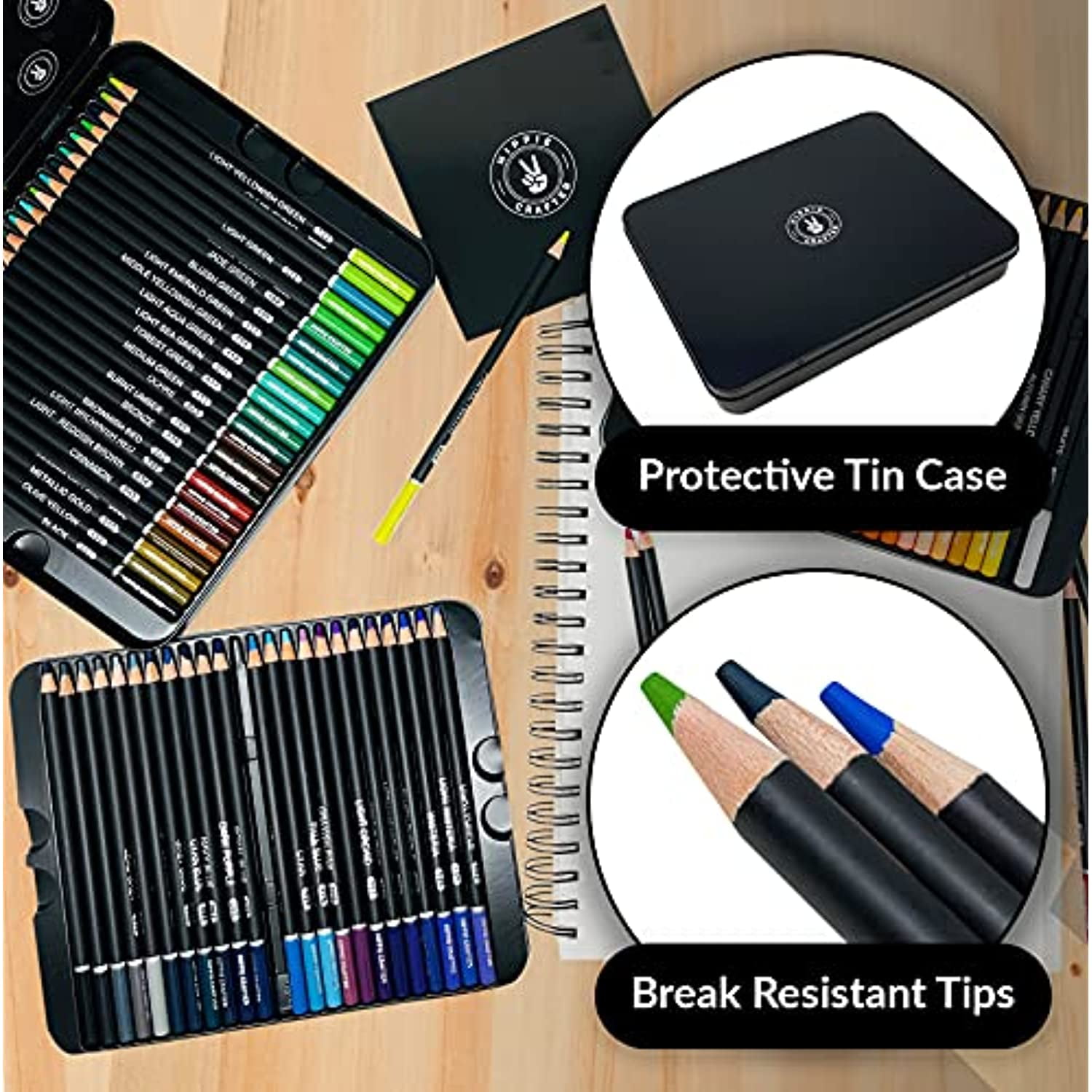 Hippie Crafter 72 Colored Pencils for Artists Professional Coloring Pencil Colors for Adults Art