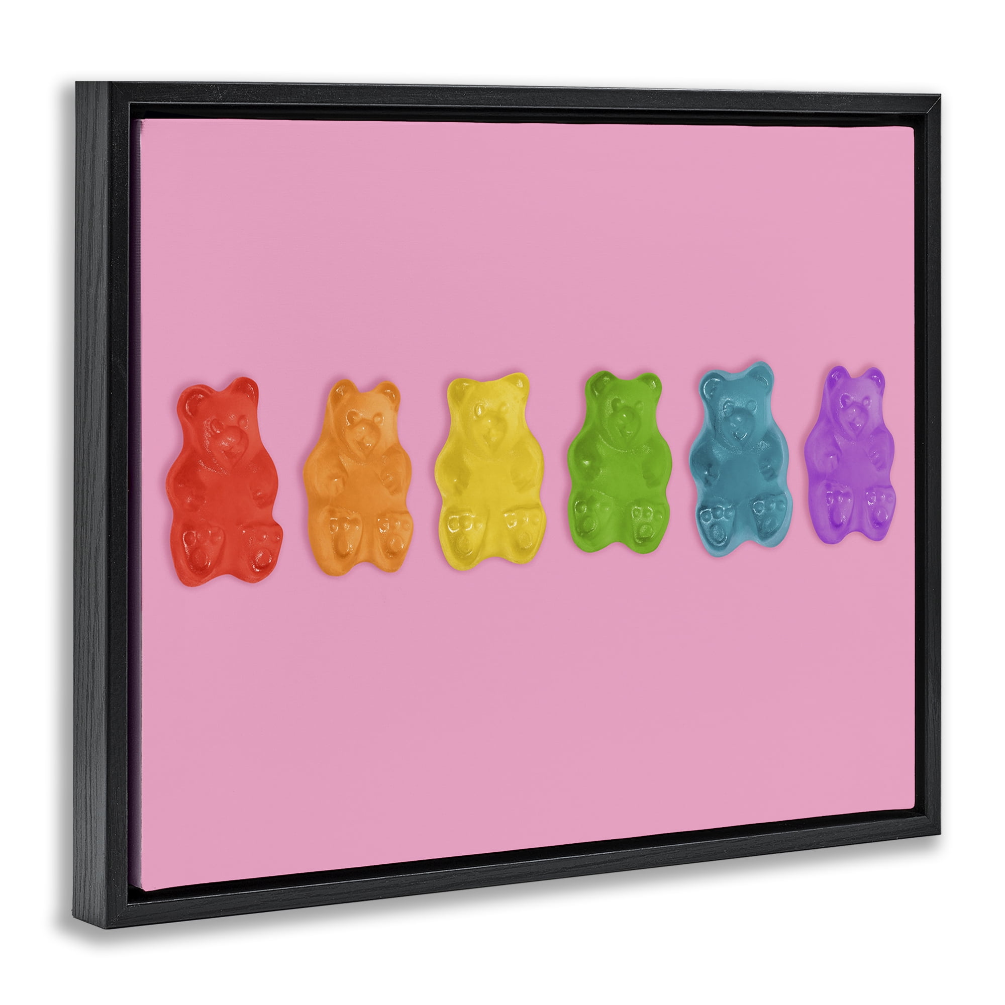 Stupell Industries Rainbow Gummy Bears on Pink Black Framed Floater Canvas Wall Art, design by LISH Creative