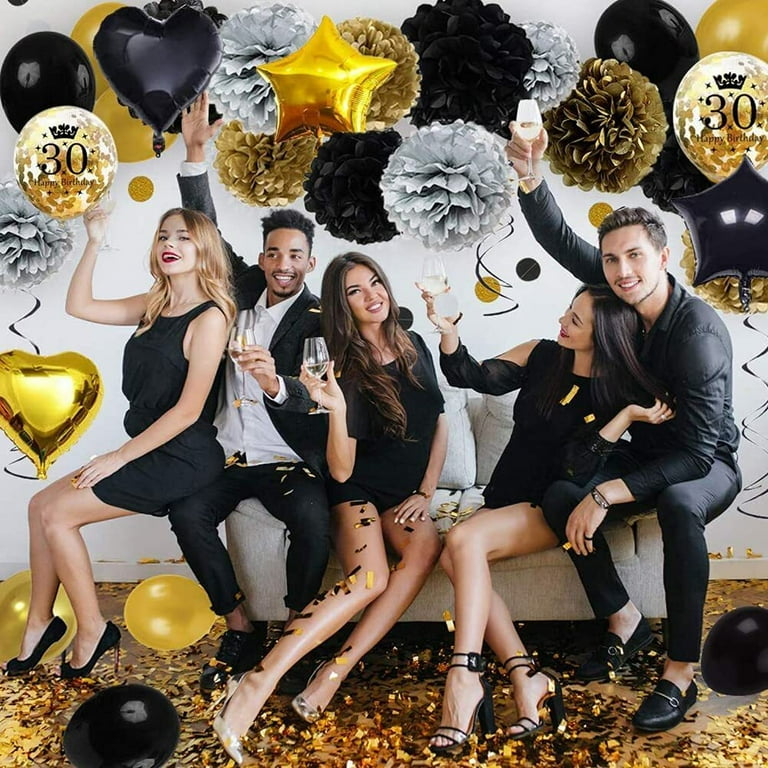 SPECOOL 30th Birthday Party Decorations Kit - Happy Birthday Banner, 30th  Gold Number Balloons, Number 30 Balloon, Black and Gold Birthday