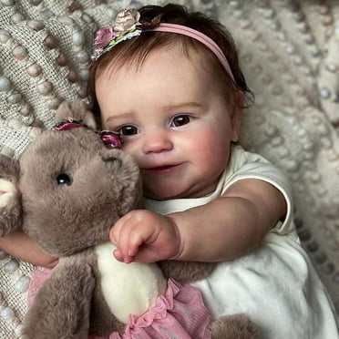 20 inch Reborn Baby Dolls Silicone Vinyl Full Body Realistic Newborn Toddler Doll with Brown Hair Anatomically Correct Washable Toy Gifts