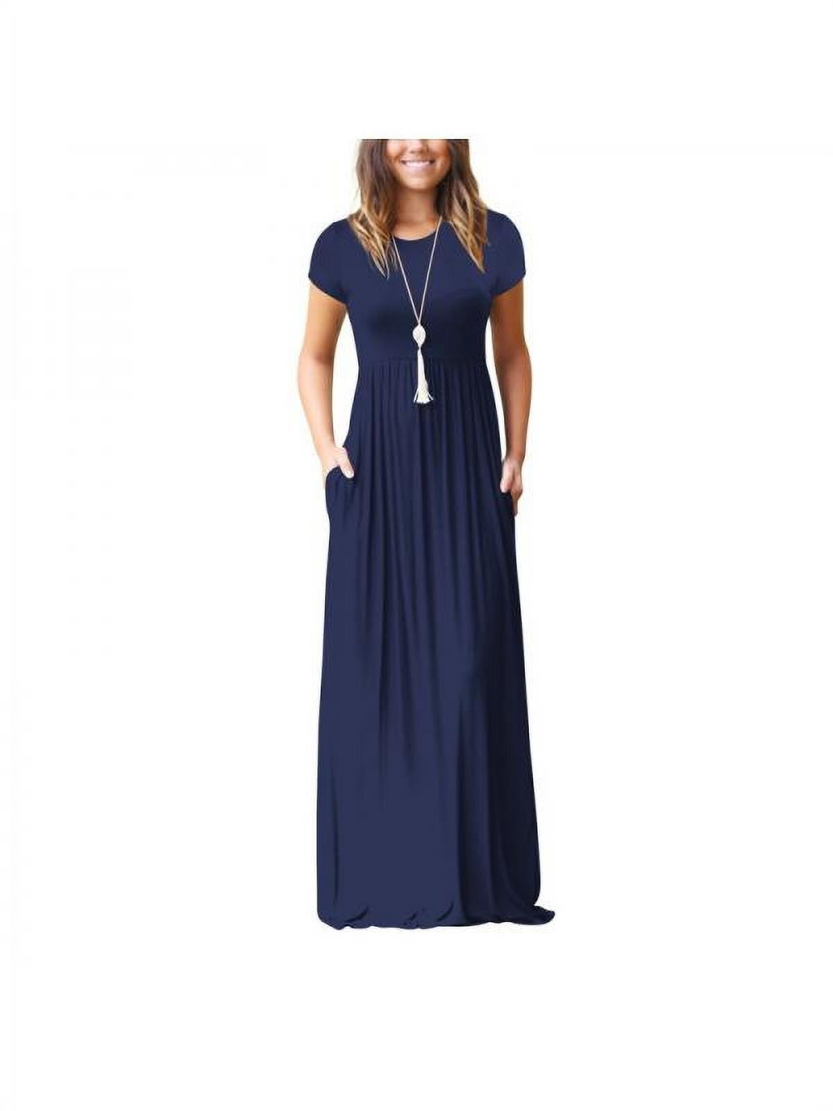 Women Short Sleeve Loose Plain Maxi Dresses Casual Long Dresses with