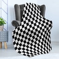 thumbnail image 4 of Checkers Game Soft Flannel Fleece Throw Blanket, Geometric Grid Style Monochrome Squares in Traditional Game Board Design, Cozy Plush for Indoor and Outdoor Use, 50" x 70", Black White, by Ambesonne, 4 of 5