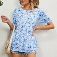 thumbnail image 2 of Blusa de manga corta con cuello redondo para mujer, elegante, informal, con estampado Floral, blusa con volantes, estampado Floral azul M, 2 of 6