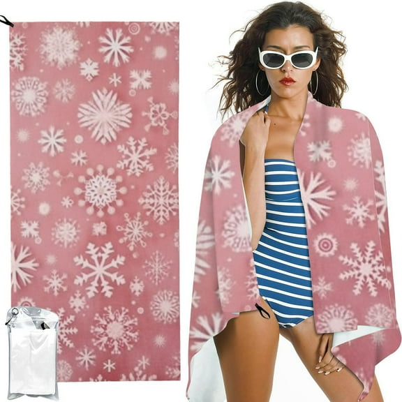 BCIIG Winter Christmas Hand Towels for Bathroom Pink Retro Snowflakes Kitchen Dish Hanging Towels for Bath Shower Guest Towel Merry Xmas Holiday Decor  27.5x55in