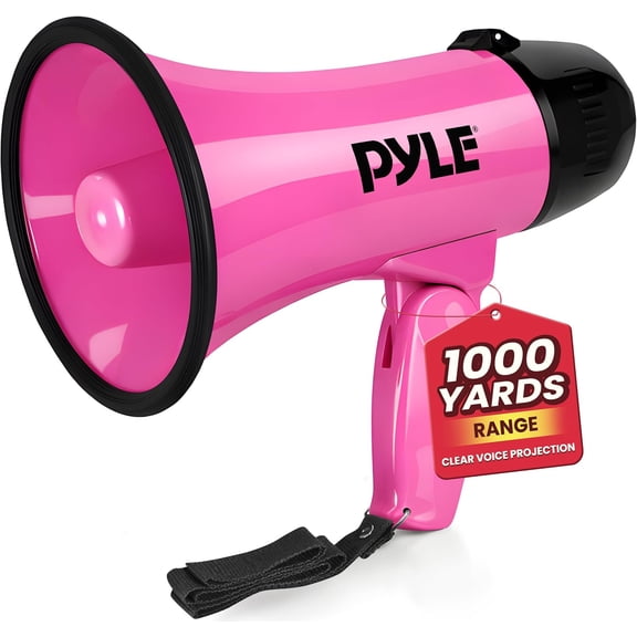 Pyle Portable Megaphone Speaker Siren Bullhorn, Compact & Battery Operated with 20 Watt Power, Pink