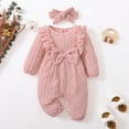 thumbnail image 3 of Kucnuzki Newborn Baby Girls Bodysuits Long Sleeves Ribbed Rompers Solid Color Overall with Headband 2pcs One-piece Fall Pink 9-12 Months, 3 of 10