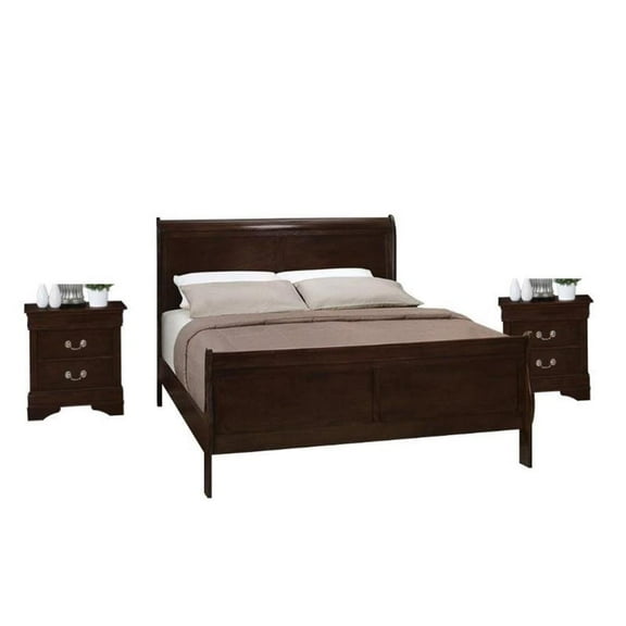 Coaster Louis Philippe 2PC Set with Full Bed and 2 Nightstands in Brown