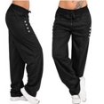 thumbnail image 2 of Pantalons de Sport Amples Jambe Droite Décontractés pour Femmes, Noir, P, 2 of 7