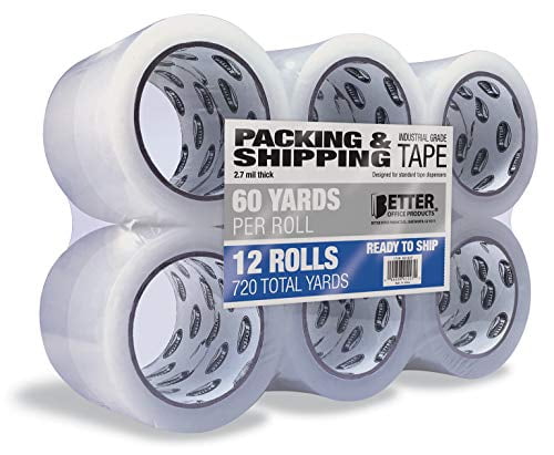 Clear Packing Tape 12 Rolls Office Packaging Shipping Heavy Duty Packing Tape Refill ,1.88 x 60 yd Designed for Moving Boxes Total 720