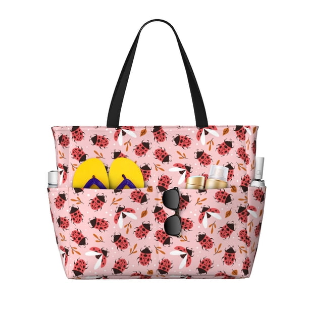 Disketp Cute Ladybugs 1 Bolsa de Playa de Gran Capacidad, Bolso Impermeable y a Prueba de Arena para Mujer, Ideal para Playa, Piscina y Natación