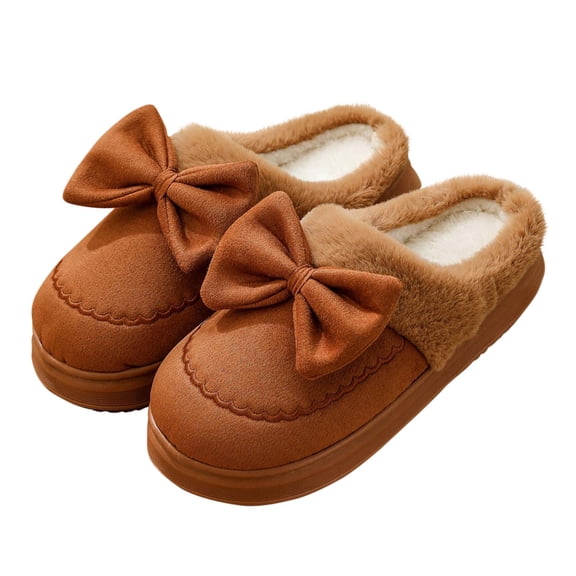 CHUMUD Women's Platform Slippers - Bow Accent Mules with Plush Lined Non-Slip Indoor Outdoor Slides, Cozy Winter House Shoes