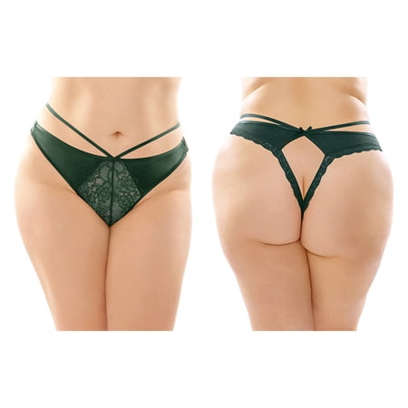

Fantasy Lingerie Kalina Strappy Microfiber & Lace Thong With Back Cutout Green Queen Size