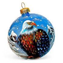STP Goods Bald Eagle Glass Christmas Ball Ornament 3.9" (10 cm) Hand-Painted Christmas Tree Ornament Collectible Christmas Tree Hanging Decoration Blue White