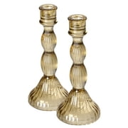 Crystal Art Gallery Traditional Glass Candle Stick Holder Set of 2, Neutrals