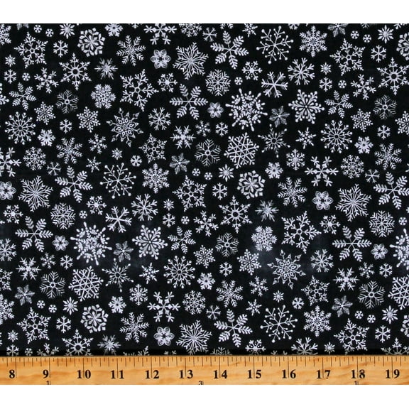 Cotton Chalkboard Snowflakes Winter Christmas Holidays Festive White on Black Cotton Fabric Print by the Yard (GAIL-CD1483-BLACK)