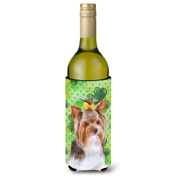 Carolines Treasures BB9897LITERK Yorkshire Terrier 2 St Patricks Wine Bottle Beverge Insulator Hugger  Wine Bottle
