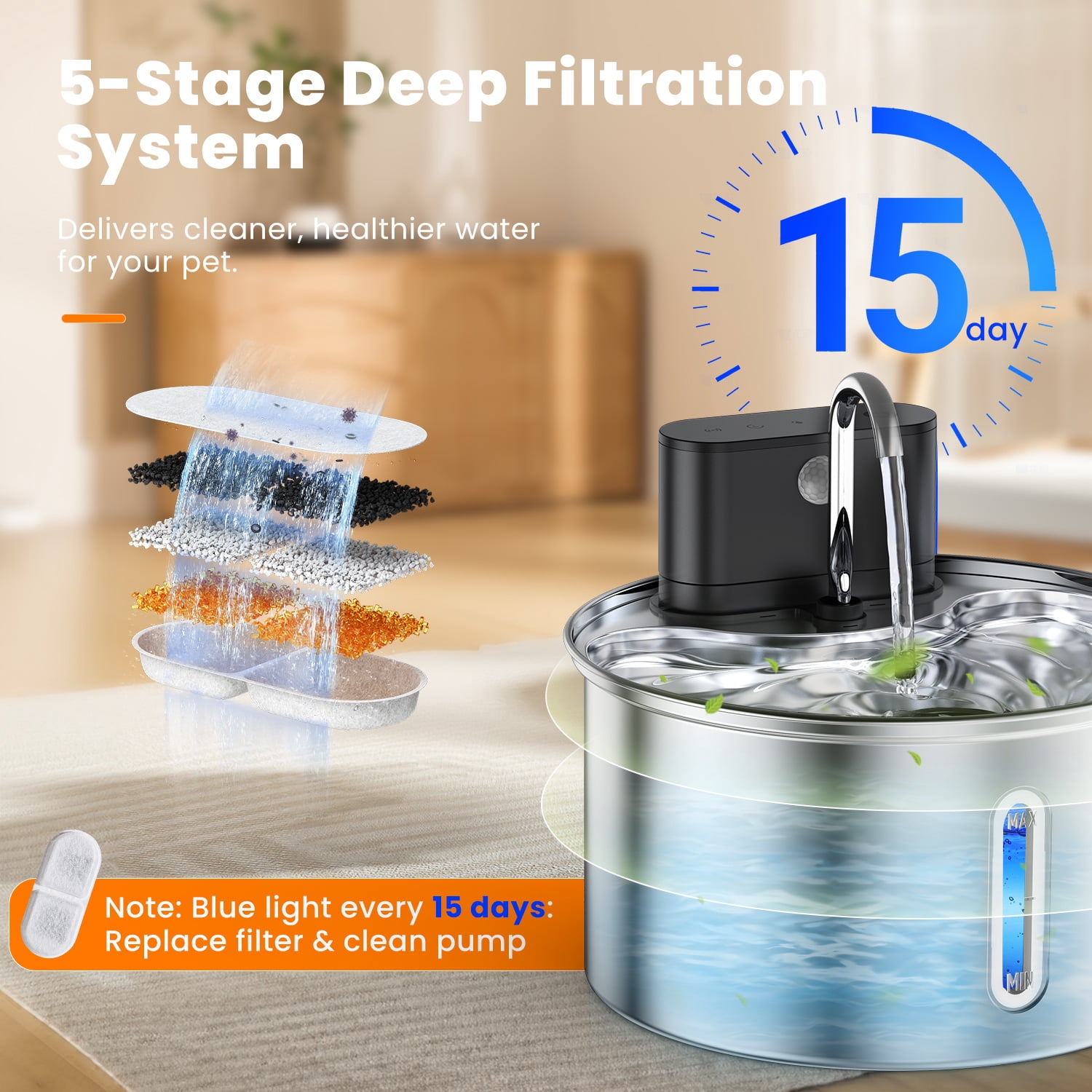Dlopede Cat Water Fountain Motion Sensor Water Dispense for Cats and Dogs,Stainless Steel Battery Operated Pet Water Fountain,3.5L/118oz