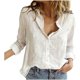 thumbnail image 3 of YUTANRAL Ropa de otoño para mujer 2022 Casual suelta cómoda talla grande Tops moda cuello en V manga larga Camisas para mujer Tops elegantes, 3 of 5